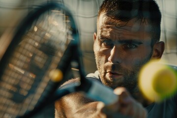 Aufkleber - A person holding a tennis racket on a tennis court, ideal for sports or fitness-themed projects