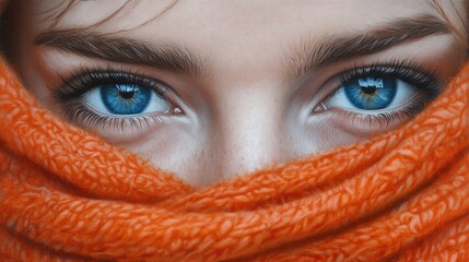 Poster - A close-up of a person's face featuring bright blue eyes