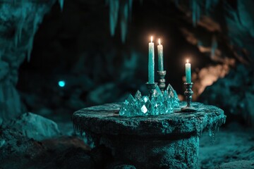 Poster - A table with three candles placed on top, often used in decorative settings or special occasions