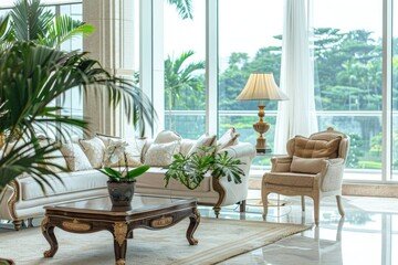 Aufkleber - Furnished living room with big window