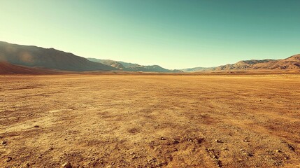 Poster - Expansive desert landscape at dawn with gentle dunes and soft, warm colors providing a calm and contemplative space with side empty space for text Stockphoto style