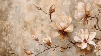 Poster - A detailed view of a beautiful flower painting on a wall