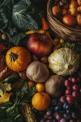 Sticker - A colorful array of fresh fruits and vegetables arranged on a table