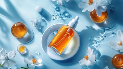 Poster - A single bottle of perfume placed on a clean white plate, perfect for showcasing scents or as a decorative item