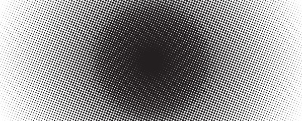 Aufkleber - Noise circle grain texture spray dot pattern abstract black round vector stipple fade halftone point artwork. Circle gradient halftone dots background. Pop art template, texture.