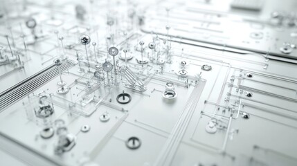 Poster - a futuristic quantum computer interface featuring complex algorithms and quantum circuits, set against a clean white background