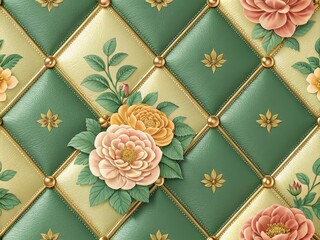 Sticker - Elegant Seamless Design Featuring Soft Squares in Green and Golden Hues. Generative AI