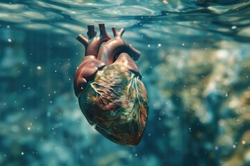 Poster - A human heart floating on the surface of calm water