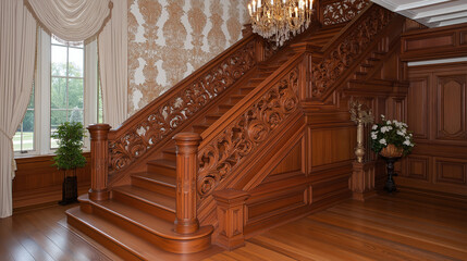 Poster - Elegant Staircase with Hand-Carved Wooden Details