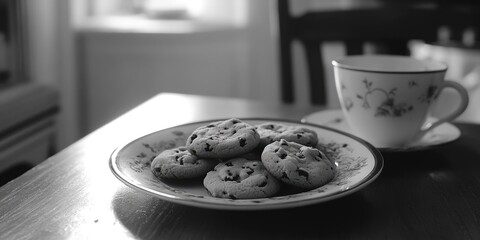 Poster - A plate of cookies and a cup of coffee sit on a table, perfect for a break or snack