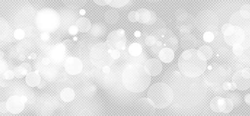 Seamless white glowing bokeh light background, overlay transparent glittering dust backdrop and shiny lens flare effect with floating circle pattern for christmas holiday template. New year xmas bokeh