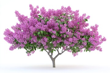 Poster - A beautiful tree with vibrant purple flowers on a clean white background, perfect for decorating and design