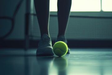 Aufkleber - A tennis ball sits next to a tennis racket on the floor, ready for play