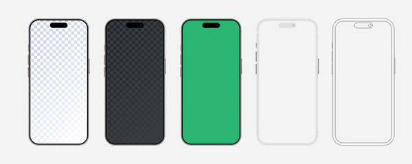 Poster - smartphone mockup with blank white screen in realistic, clay, flat vector, line style.