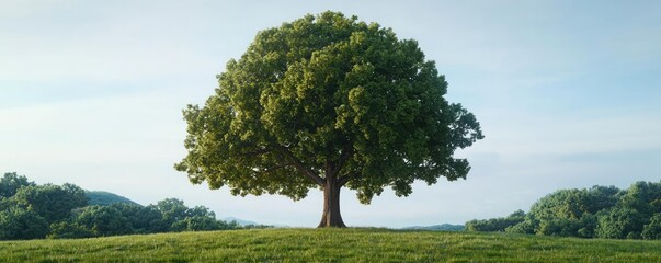 Aufkleber - Lone majestic tree on a green hillside against a clear blue sky.