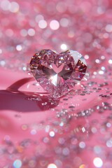 Poster - A heart-shaped diamond sits atop a bright pink surface, perfect for romantic or celebratory uses