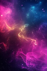 Poster - This is an abstract representation showcasing cosmic lights, which features vibrant neon colors swirling gracefully against a dark space background, ultimately creating a stunning visual experience