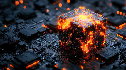 Poster - Abstract technology cube over a circuit board