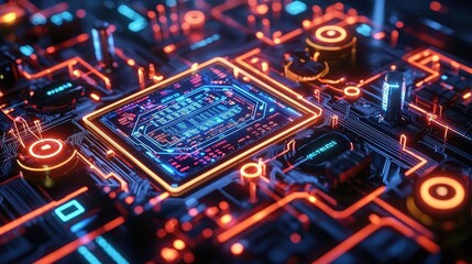 Poster - Close-up of an intricate circuit board with glowing electronic components.