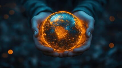 Poster - hands holding a glowing digital globe, symbolizing global connectivity and technology. concept of gl