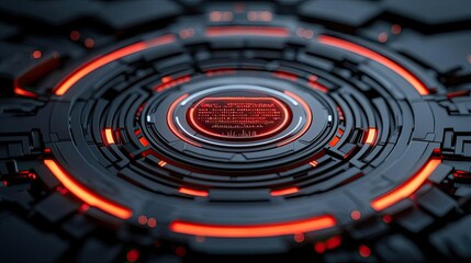 Aufkleber - Futuristic circular technology design with glowing red accents.