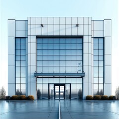 Poster - A building of a large modern warehouse on a white background.