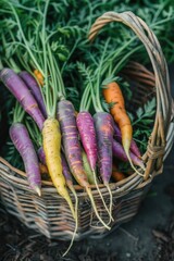 Sticker - A basket overflowing with variously colored carrots