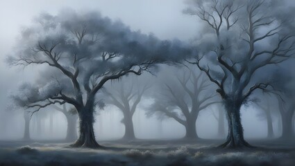 Poster - Explore the enigmatic beauty of misty forests and their whispering trees amidst the ethereal fog