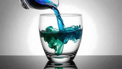 Poster - Discover the mesmerizing beauty of colorful liquid swirls in a glass as you pour vibrant shades of blue and green