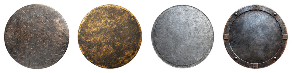Poster - A Collection of Four Distinct and Textured Circular Surfaces Featuring Varied Materials and Finishes Suitable for Design and Artistic Projects