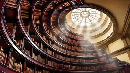 Poster - Exploration of ancient knowledge grand library architectural marvel sunlit environment upward view pursuit of wisdom