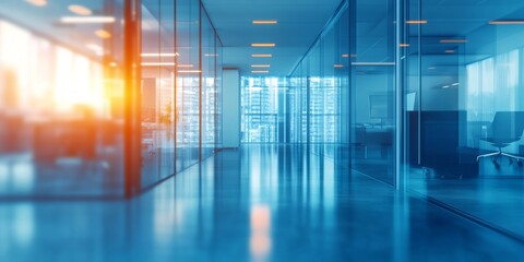 Poster - An inspiring modern office design showcases sunset reflections that enhance the ambiance, promoting creativity, collaboration, and productivity in a stylish and comfortable workspace