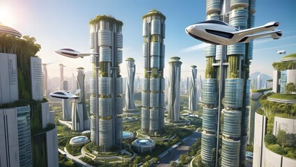 Poster - Futuristic transportation revolution metropolis digital art urban environment aerial view innovation