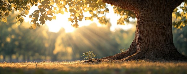 Poster - Majestic tree basking in sunlight, showcasing vibrant foliage and serene surroundings.