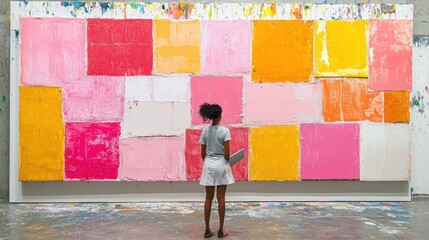 Poster - Abstract painter creates unique masterpieces using unconventional tools like sponges and brushes