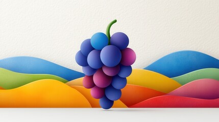 Wall Mural - Vibrant Fruit Bowl Illustration with Grapes, Apples, Oranges & Bananas