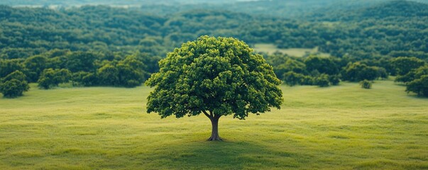 Aufkleber - Lone tree surrounded by lush green grass in a serene landscape.