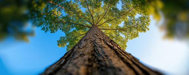 Poster - Towering tree with lush green leaves against a bright blue sky.