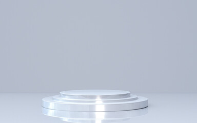 Poster - 3D minimal graphic design, white silver podium, abstract geometric shape, stand for product presentation, space for text