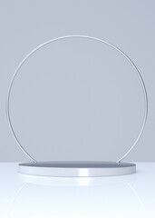 Poster - 3D minimal graphic design, white silver podium, abstract geometric shape, stand for product presentation, space for text