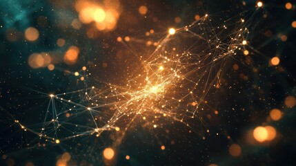Aufkleber - communication network, showcasing interconnected nodes and pathways formed by luminous particles in 