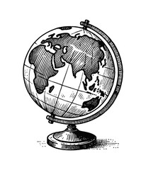 Wall Mural - earth globe engraving black and white outline