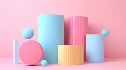 Poster - 3D geometric shapes seamlessly blending into a vibrant 2D background, creating a sense of depth and movement.