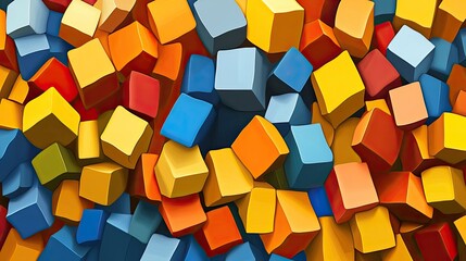 Poster - 3D geometric shapes seamlessly blending into a vibrant 2D background, creating a sense of depth and movement.