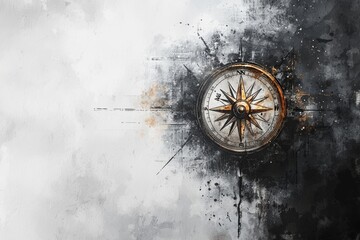 artistic compass design with a vintage look on a textured background blending dark and light tones