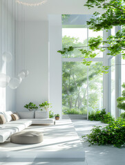 Wall Mural - minimalist style luxury white living room with garden view