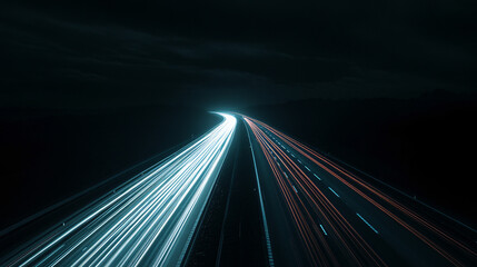 Fototapete - Nighttime highway long exposure captures dynamic and futuristic light trails from cars