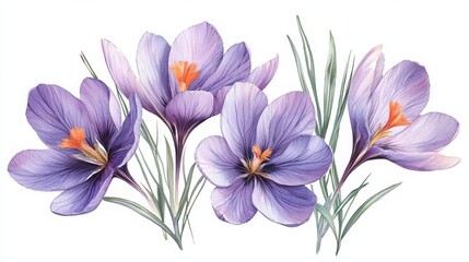 Poster - Explore the beauty of saffron crocus flowers in soft purple shades with delicate petals and vibrant stems