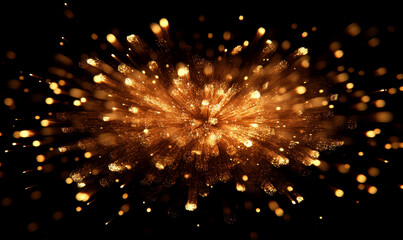 Wall Mural - golden fireworks explosion against black sky on new year's eve