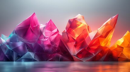 Wall Mural - abstract 3d render of colorful crystal mountains against a grey background.